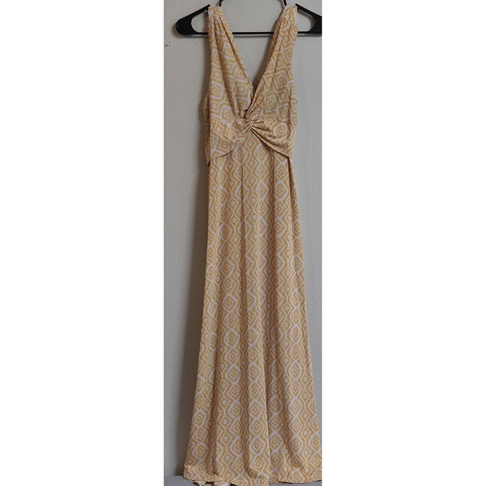 Jon & Anna Women's L Maxi Dress Orange White Geometric V Neck Sleeveless